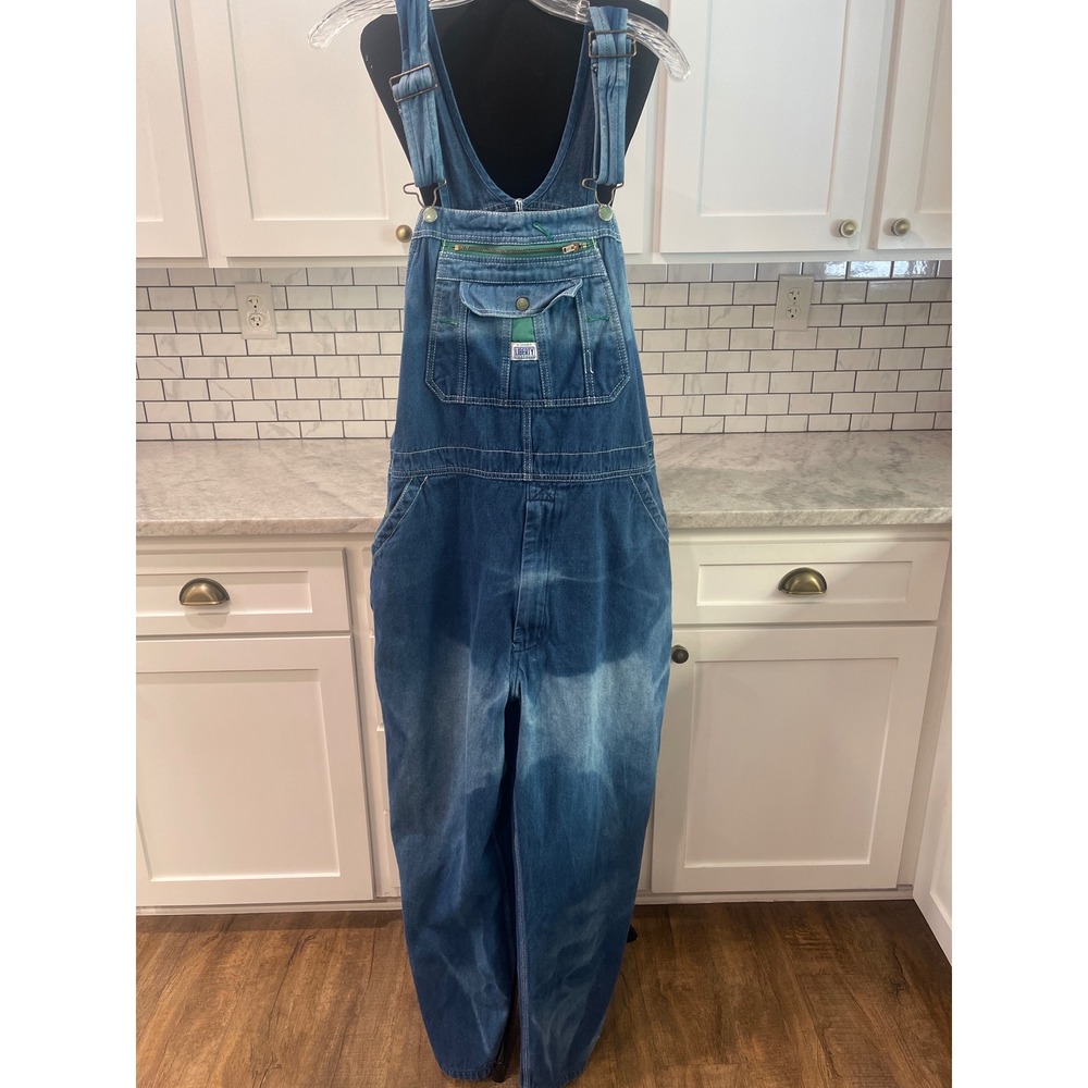 Vintage Liberty Overalls Mens 40 Blue Denim Bib Workwear Adjustable Faded Pocket